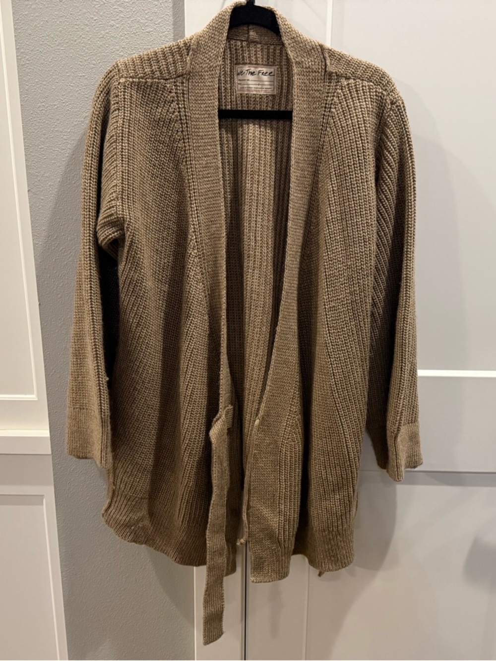Free People We The Free Women’s Open-Front Knit Tie Cardigan in Taupe, Small